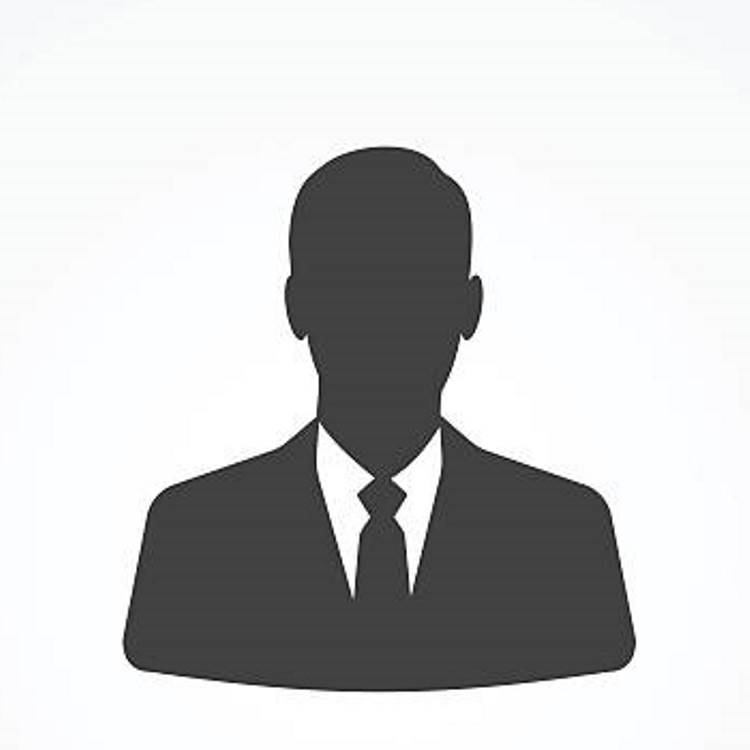 White icon of businessman with shadow.